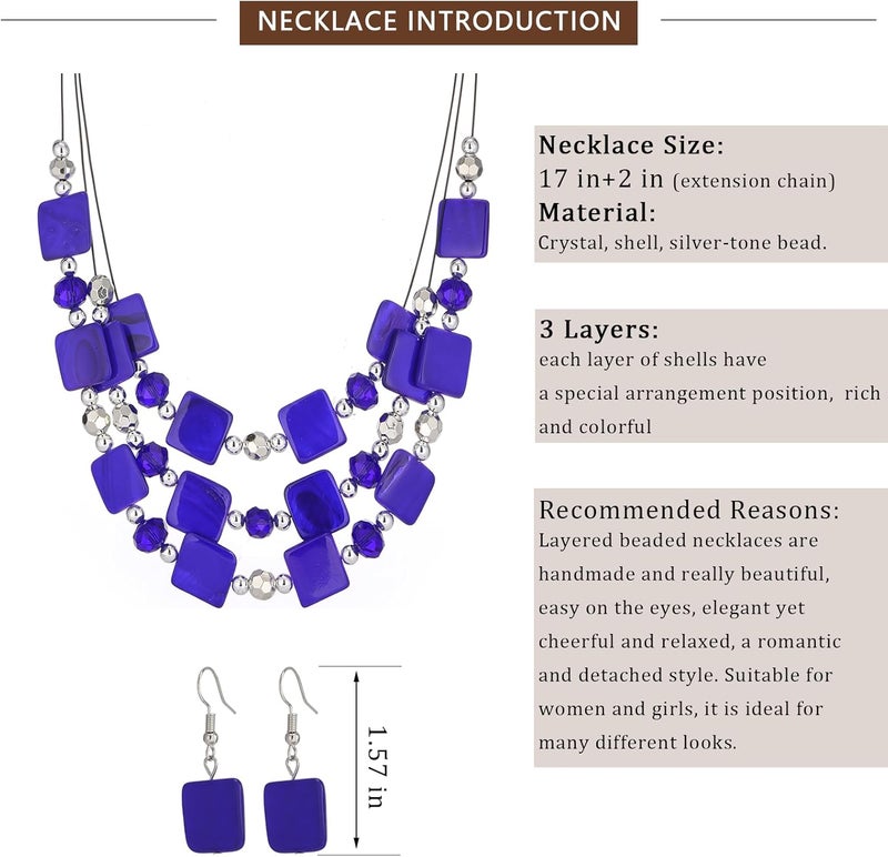 Errally Store Layered Beaded Statement Necklaces for Women Square Shell Bead Collar Necklace and Earring Set Birthday Gifts Boho Jewelry Sets for Women - Image 5